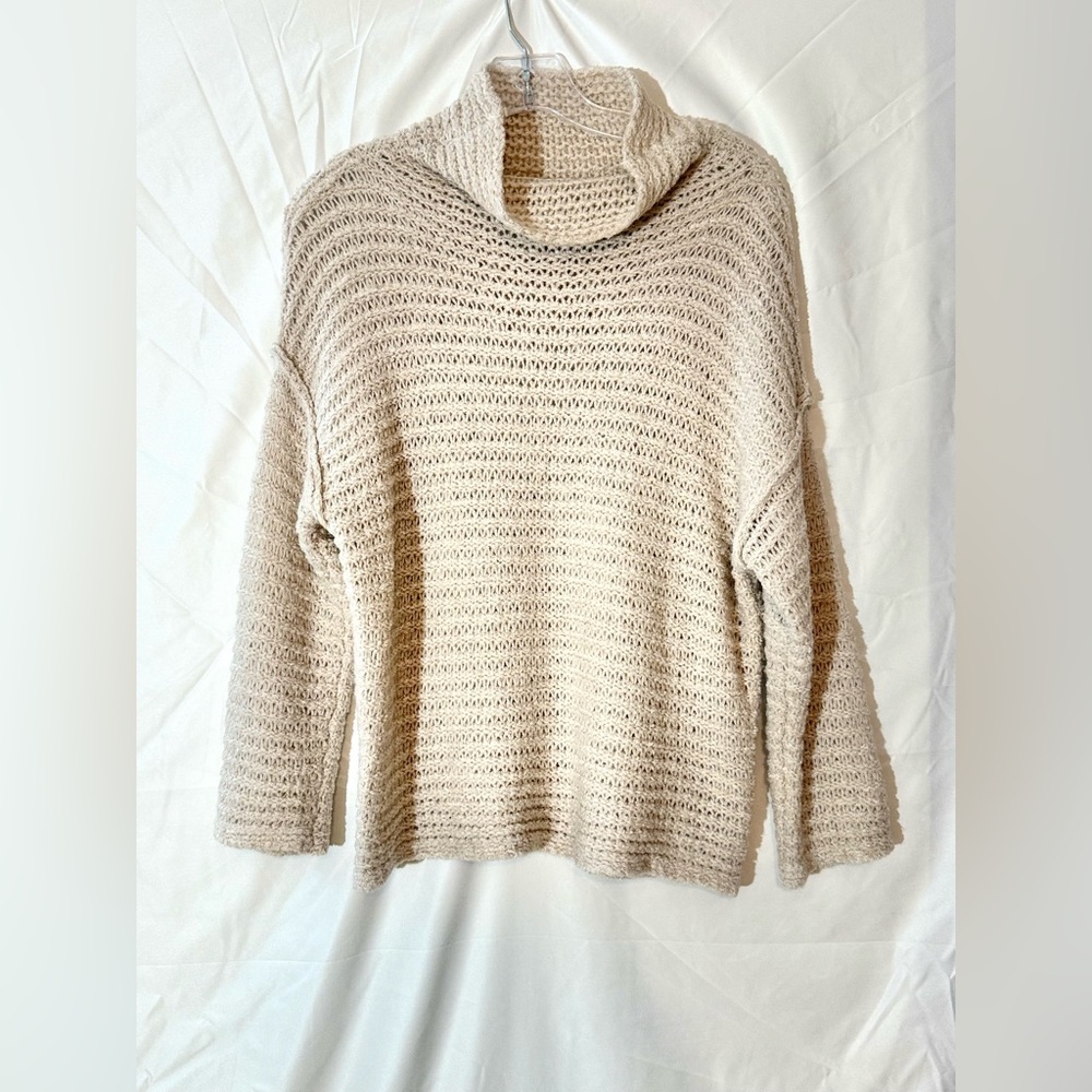 Aerie Soft Beige Open Knit Wool Blend Cowl Neck Sweater Size XS - Picture 3 of 11